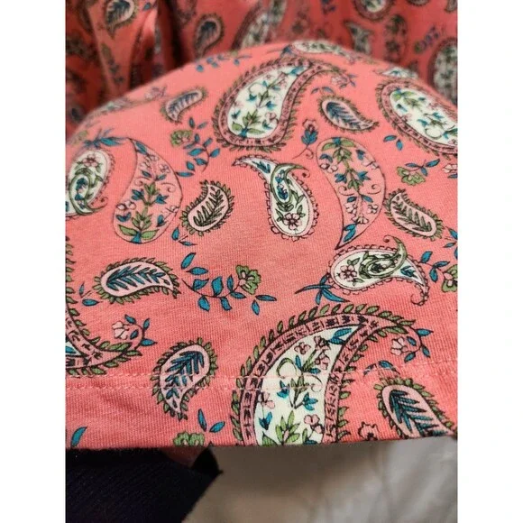 Belle Kim Gravel Womens XL Peach Blouse Paisley Stretchy Boho Cottage Peasant - Picture 4 of 14